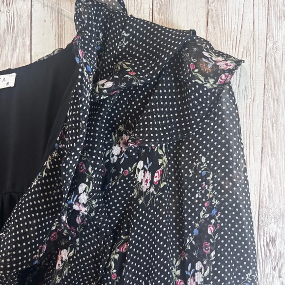 Calista Ruffled Polka Dot Floral Midi Dress - Picture 7 of 11